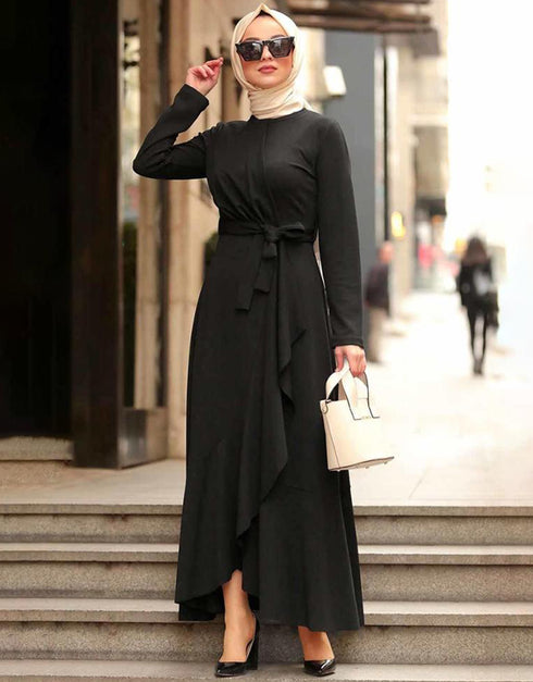 Ruffled Abaya with Belt for Women in Dubai and America